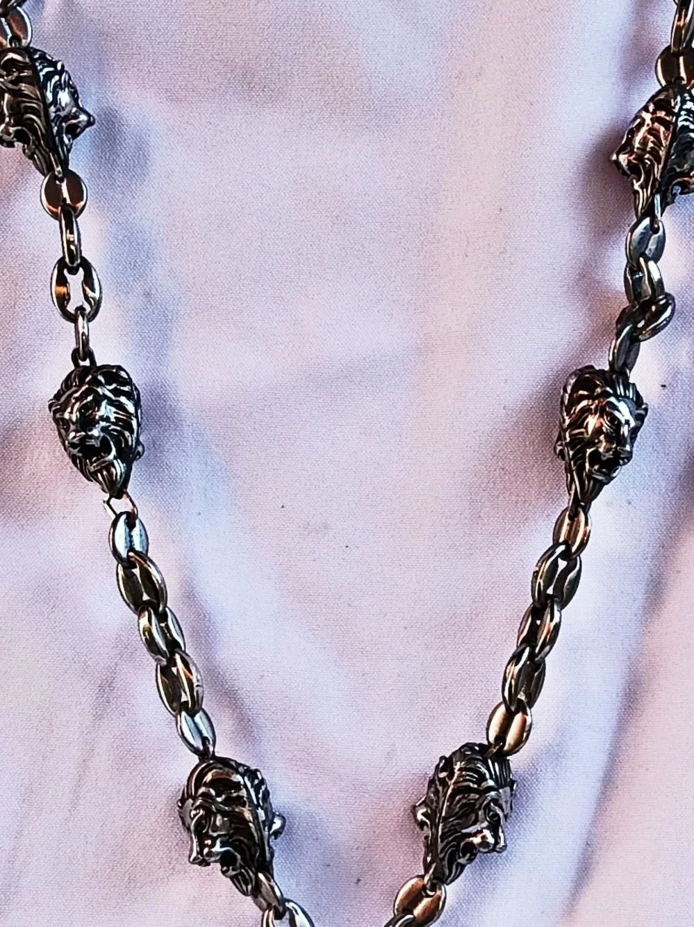 LEO by Dannys Chainz All Stainless Steel Lionhead Link Necklace.
